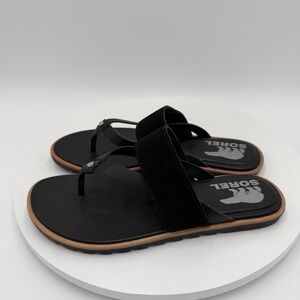 Sorel Sandals Womens Size 6 Ella II Easy Flip Slip On Thong Flats Black Leather